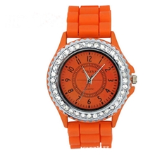 厂价订货批发GENEVA丝印硅胶手表石英表女士手表镶钻手表