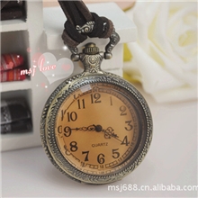 怀表批发复古宫廷茶色玻璃镜怀旧欧美风大茶多切面女项链毛衣链