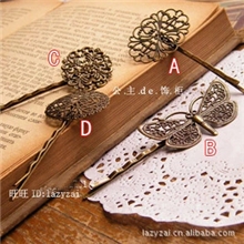 复古饰品批发大号欧美复古镂空一字夹发夹/古铜发饰边夹/5款选