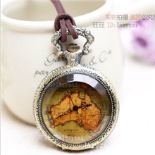 大号地图茶晶怀表/茶色玻璃复古项链表饰品/欧美复古怀表项链批发