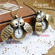 2款选可爱展翅猫头鹰复古怀表项链表/古铜挂表/仿古毛衣链表