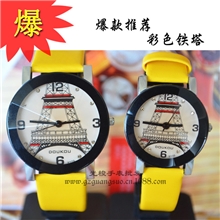 爆款推荐彩盘巴黎铁塔学生表男女款情侣表学生石英表GS-F074