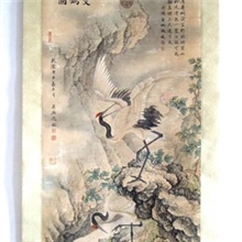 清代宫廷画家：沈铨绘、金城题跋《花鸟画*双鹤图》文物商店旧藏