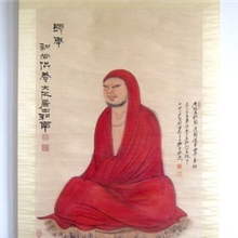 张大千《工笔重彩佛像画*红衣达摩》旧轴。纯手绘近现代名人字画