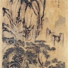 批发零售半画半印仿古经做旧处理唐伯虎山水画，编号41-16