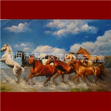画师直销公司贺礼送礼佳品手绘八骏马油画