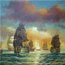 供应纯手绘战船题材油画90x120