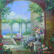 供应纯手绘花园景油画90x120cm