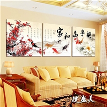 无框画批发工艺画家和万事兴装饰画客厅三联挂画厂家代理出口壁画