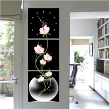 无框画批发工艺画牡丹九鱼图装饰画客厅三联挂画厂家代理出口画