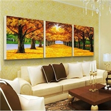 7.5折特价现代挂画餐厅三联无框画壁画装饰画客厅墙画黄金大道