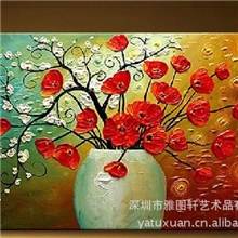 简约花卉装饰画厚油刀画纯手绘油画批发