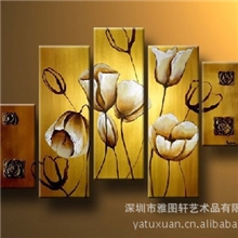 手绘油画客厅房间五联装饰画百年好合/郁金香