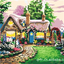 批发加盟数字油画40x50童话小屋风景数字油画