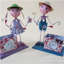 铁娃娃创意铁艺工艺品节日情侣时钟礼品