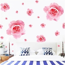 可爱潮流粉色玫瑰花全网最低价电视背景电脑冰箱pvc可移除墙贴