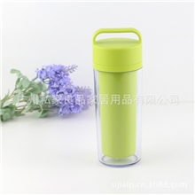 厂家直供手提款塑料杯320ml双层广告礼品杯隔热防漏水杯