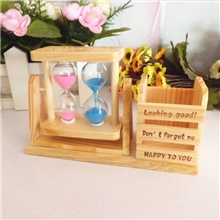 【特价】13203木质单边两个沙漏笔筒朋友同学生日礼物沙漏摆件