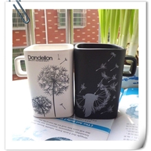 11003厂家直销黑白绘方口情侣对杯/情人礼物马克杯咖啡杯