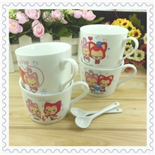 11102厂家直销狐狸带勺情侣对杯陶瓷杯创意情人礼品杯子批发