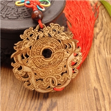 DR-TBC-066，双龙送福汽车挂饰，桃木汽车挂件批发，精品挂件定做