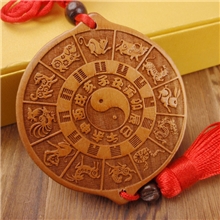 DR-THC-096，十二生肖转经轮桃木车挂，桃木汽车挂件批发生产定做
