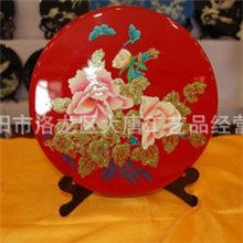 厂家直销牡丹花赏盘圆盘漆器批发工艺品特色礼品旅游礼品