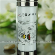定制茶杯景德镇陶瓷白瓷保温杯三顾茅庐玻璃陶瓷保温杯