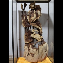 紫檀榴木雕鹤一路连升根雕工艺品办公摆件