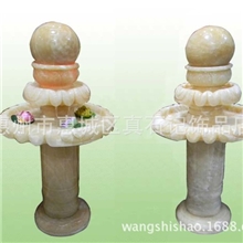 米黄玉石雕喷泉流水工艺品风水摆件招财风水球