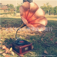 欧式大号复古铜色怀旧唱片机留声机摆件铁艺酒吧装饰品摄影道具