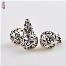 .藏银镂空雕刻圆珠11-14.5mm两种佛塔三通佛珠diy手串配件