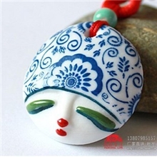 XW002手捏艺术像青花娃娃脸手绘图案随机陶瓷饰品