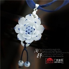 XN009景德镇纯手工陶瓷首饰花朵项链项链吊坠陶瓷荷花