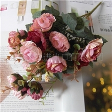 H0587叉21头雪花亮丁玫5色仿真花假花欧式花盆油画玫瑰