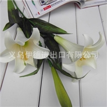 H067三头EVA百合奶白仿真花干花批发人造花婚庆装饰家居假花