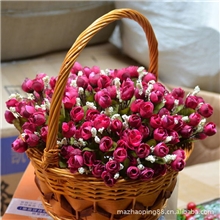 供应低价优质仿真花5叉15头小茶苞迷你玫拇指玫星星苞