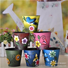 田园风家居装饰花盆铁艺花器铁皮花桶花插桌面收纳置物铁皮桶