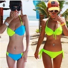 厂家直销批发维多利亚的秘密外贸欧美荧光比基尼小胸聚拢游泳衣女