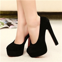 春秋季新款女鞋韩版夜店超高跟单鞋粗跟防水台单鞋职业黑色高跟鞋