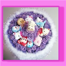 生日创意礼品机器猫KT猫仿真花娃娃玩偶花卡通花束网络代理批发