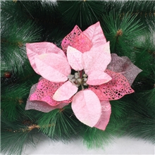 厂家直销圣诞花圣诞礼品假花仿真花粉色半镂空圣诞花