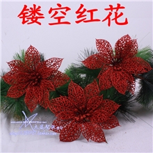 厂家生产镂空圣诞花红色假花圣诞节装饰仿真花