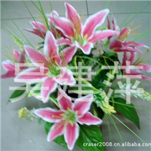 供应仿真花，绢花，15头高仿韩版百合花,支持混批