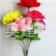 供应彩色花，5头彩色玫瑰，绢花，丝布花