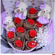 新品上市9朵玫瑰保鲜花小熊卡通花束情人节送女友创意礼物