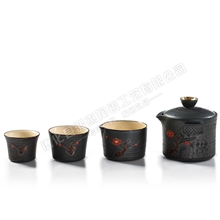 高端铁锈釉茶具四代同堂镀金边陶瓷旅行茶具便捷式创意精品
