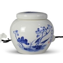 德化厂家供应青花瓷茶叶罐鼓形陶瓷密封罐畅销款