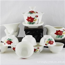 供应日式茶具红富贵牡丹12头茶具陶瓷日式茶具德化茶具厂家