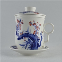 供应陶瓷杯子梅花暗香浮动四件杯婚庆陶瓷杯子创意保温杯子